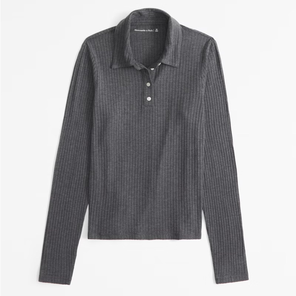 Abercrombie Long-Sleeve Wide Rib Polo Top